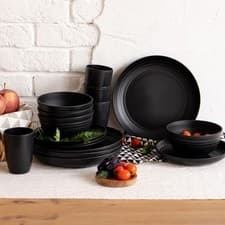 Image of 16/32PCS Set Black Dinnerware Bowl Plates PP Round Dinner Set Tableware Gifts