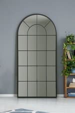 Image of XL Black Framed Arched Leaner Wall Mirror 86.5 X 41.5" 220 x 105CM MirrorOutlet
