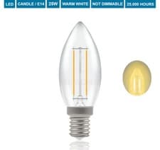 Image of Candle 25 Watt Small Screw LED Bulbs Candle E14 2W=25W Warm White Light Bulbs