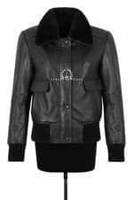 Image of Women's Bomber Jacket Sheepskin Collar B3 RAF Short Body Lambskin Leather Jacket