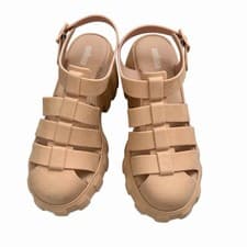 Image of Melissa Sandals 8 EU 39 Pink Megan Velvet Platform Chunky Jelly Fisherman Heels