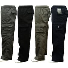 Image of Mens New Elasticated Cargo Combat Work Cotton lightweight Trousers Pants Bottoms