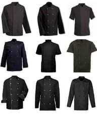 Image of BLACK CHEFS JACKET FULL/HALF SLEEVE. VARIOUS STYLES BANQUET WAITER KITCHEN COAT