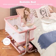 Image of Sleeper Bedside Crib Folding Portable Bassinet-Pink