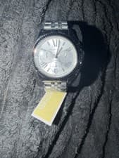 Image of Michael Kors MK5555 Lexington Chronograph 38mm Silver Tone Women's Watch