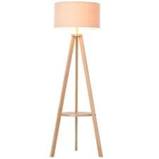 Image of Floor Lamp, 154H cm-Beige/Natural Wood Colour