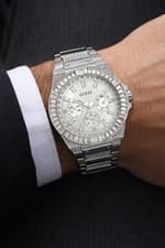Image of GUESS ZEUS GW0209G1 SILVER/CRYSTAL CHRONOGRAPH QUARTZ MENS WATCH NEW IN BOX
