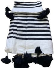 Image of Moroccan Bed Cover Blanket Hand loomed White With Black Stripes /118’’ X 78’’