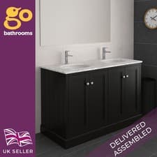 Image of Traditional Black 1200 Vanity Unit Double Sink Bathroom Cabinet & Marble Worktop