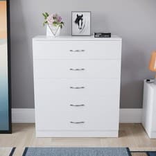 Image of Riano Chest Of Drawers White 5 Drawer Metal Handles Runners Bedroom Furniture