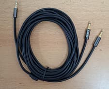 Image of J&D High Performance Audio Cable. 3.5mm- 2x 3.5mm Male to Male Aux Jack. Black.