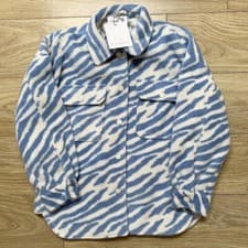 Image of Pull&Bear brushed blue white zebra print overshirt shacket jacket size XS