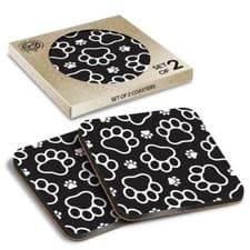 Image of 2 x Boxed Square Coasters - Animal Paw Prints Cat Dog #12973