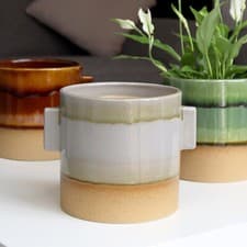 Image of Plant Pot With Ears Grey Reactive Glaze Round Ceramic Retro Indoor Flower Stand