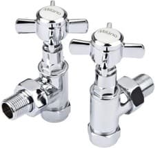 Image of Radiator Valves X2 Traditional Angled Straight Heated Towel Rail Chrome Grey Tap