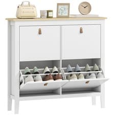 Image of HOMCOM 4 Drawer Shoe Cabinet with Flip Doors for Hallway, Entryway, White