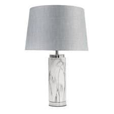 Image of Table Lamp Cylinder Grey Marble Effect with Grey Linen Shade