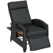 Image of Outsunny Garden Recliner w/ Cushion, Reclining Rattan Chair, Dark Grey/Brown