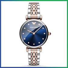 Image of Genuine EMPORIO ARMANI Gianni T-Bar AR11092 Blue Dial Dual Tone Womens Watch