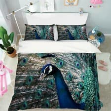 Image of 3D Green Peacock R104 Animal Bed Pillowcases Quilt Duvet Cover Queen King Zoe