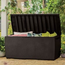 Image of Keter Capri Deck Garden Storage Box 305 Litres Patio Outdoor - Wood Brown