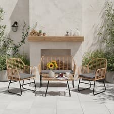 Image of 4 PCS PE Rattan Garden Conversation Sofa Set Sectional Outdoor Seating 4 Seaters