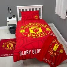 Image of MANCHESTER UNITED FC CREST SINGLE DUVET COVER SET RED FOOTBALL BEDDING MAN UTD