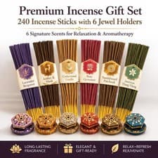 Image of 240 Incense Sticks of Refreshing Relaxing 6 Multi-Pack Flavor Fragrance + Holder