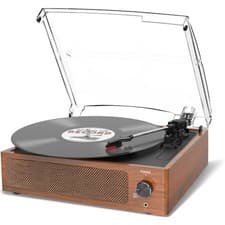 Image of Vinyl Record Player with 2 Built-in Speakers, Bluetooth Retro Tangerine