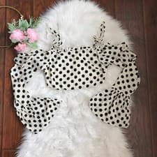 Image of NEW Eggie Size M Polka Dot Cold Shoulder Ruffle Bell Sleeve Cropped Top
