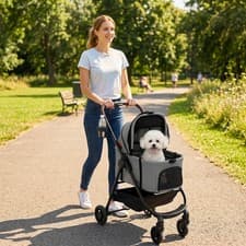 Image of Pawhut 3 in 1 Foldable Pet Stroller for Small Dog with Travel Carrier, Grey