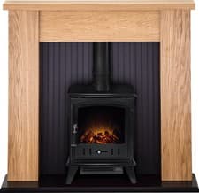 Image of Adam New England Stove Fireplace in Oak with Aviemore Electric Stove in Black...