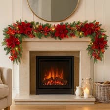Image of Christmas 9ft Garland Decoration Large Pre Lit Deluxe Pinecone LED Festive Pine