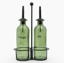 Image of 225ml Olive Oil and Vinegar Bottles Dispenser Pourer Set Condiment Caddy Holder