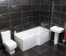 Image of Sava Designer L Shape Showerbath Suite Square Style + Screen + Taps Right Hand