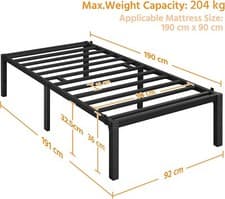 Image of 36 cm Single Bed Frame Metal Solid 3ft Single Platform Bed with Heavy