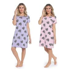 Image of Ladies 100% Cotton Nightie Short Sleeve Heart Print Nightdress Nighty Sleepwear