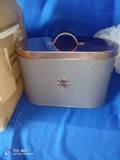 Image of Typhoon Henrik Grey Coated Steel Bread Bin with Copper Lid, 7.5 L