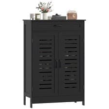 Image of HOMCOM Modern Shoe Storage Cabinet with Louvered Doors and Drawer, Black