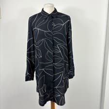 Image of Mint Velvet Longline Shirt Size 10 Navy Blue White Floral Leaf Summers Print NEW
