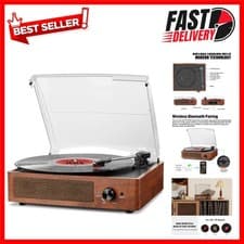 Image of Portable Bluetooth Turntable with 3-Speed Playback & Built-in Speakers - Orange