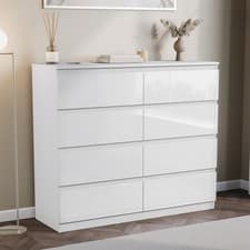 Image of High Gloss 8 Drawer Chest of Drawers Wide Storage Bedroom Furniture