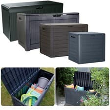 Image of Garden Storage Box Plastic Organizer Outdoor Large Grey Brown