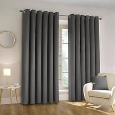 Image of Plain Blackout Eyelet Curtains Ready Made Ring Top Thick Curtains With Tie Backs