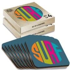 Image of 8 x Boxed Square Coasters - Surf Beach Surfing Logo #6012