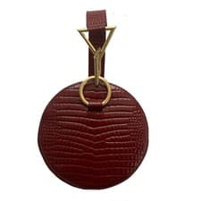 Image of Tara Zadeh Bag Art Azar Round Leather Bag Plum w/ Brass Buckle Hardware RRP£360