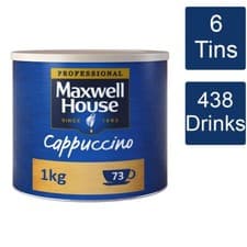 Image of Maxwell House Cappuccino Instant Coffee Powder 6 x 1kg Tins - 438 Servings
