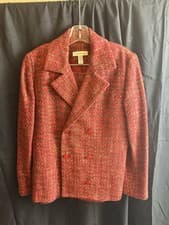 Image of Amanda Smith Red Tweed Skirt Suit Womens 10 Boucle Jacket Set Vintage Career