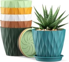 Image of plastic Plant Pots, 6 Pack Flower Pots with Drainage Holes and Saucers, 10cm