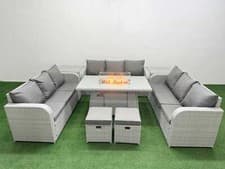 Image of Fimous Outdoor Rattan Garden Furniture Set with Gas Fire Pit Dining Table Sofas